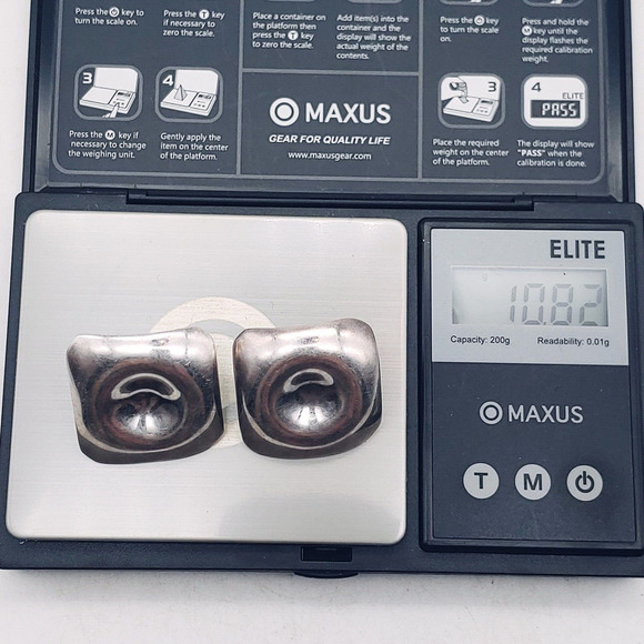 Ono 930 Sterling Silver Stamped Square 1" Stud Deco Modernist Earrings - Picture 10 of 11